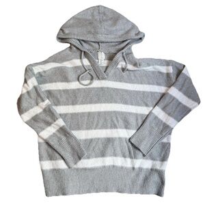 J By Joie Soft Pullover Hoodie Sweater Long Sleeve Striped Grey Womens Size S